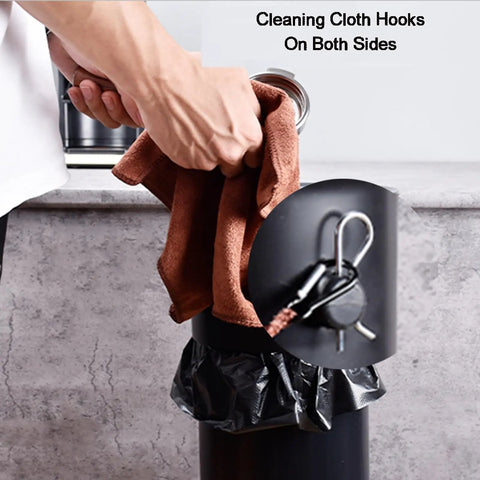 Ultra Heavy Duty Floor Standing Espresso Knock Box For Commercial Shops And Home Bars Hella Rock Solid Build Three Piece Snap Fit Design Super Fast Coffee Grounds Cleanup with cleaning cloth hooks shown.