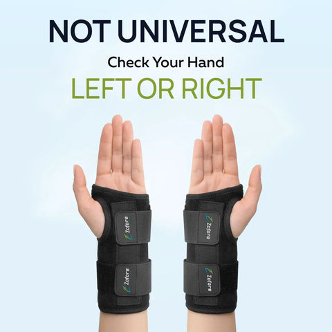 Carpal Tunnel Wrist Brace With Two Straps And Metal Splint Stabilizer For Tendinitis And Arthritis Pain Relief shown on both hands