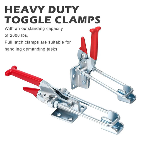 Two Pack 2000lb Heavy Duty Toggle Clamp Set, 7.87 Inch Self-Locking U-Bolt Latch in rugged cold rolled steel with red handles