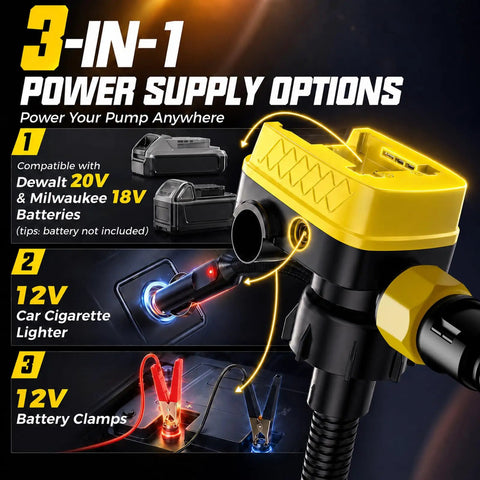 Cordless 5 GPM Fuel Transfer Pump For Gasoline Diesel Oil Battery Powered Gas Can Pump With 51 Inch Hose And 5 Adapters Works With 20V/18V Batteries Bare Tool, 3 power options