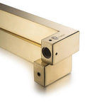 Heavy Duty 304 Stainless Steel Push Pull Door Handle With Solid Standoffs 300mm (12 Inch) Square Or Rectangle Shape Satin Gold Finish For Barn And Glass Doors, angled view
