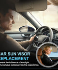 Driver using beige sun visor replacement for Chevy Cruze 2011-2019 with mirror, part 84126657, easy install interior accessory.