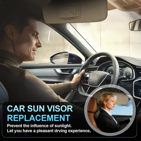 Driver using beige sun visor replacement for Chevy Cruze 2011-2019 with mirror, part 84126657, easy install interior accessory.