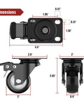 2 Inch Caster Wheels Heavy Duty Swivel Casters With Safety Brake Set Of 4 High Load Capacity 600 Lbs Total for Industrial