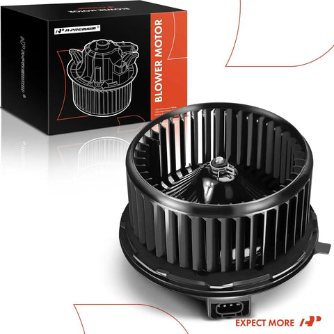 HVAC A C Blower Motor With Fan Cage Replacement For Chevy GMC Cadillac Trucks box and product, front view