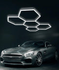 Five Grid Hexagon LED Garage Light System 200W 17280 Lumen Daylight 6500K Hella Bright Glare Free Ceiling With Car