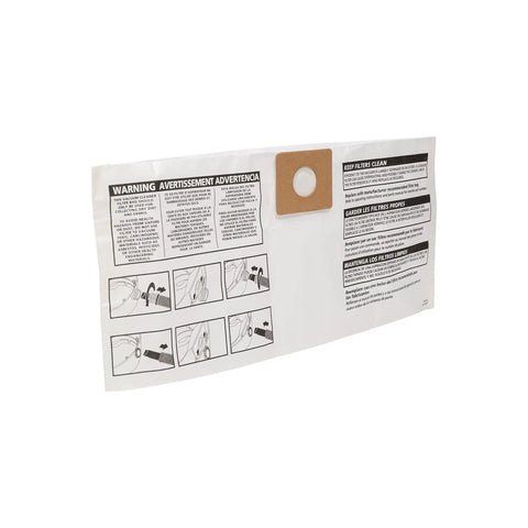Heavy Duty Disposable Vacuum Filter Bags For 4 Gallon Tanks, Easy Snap In And Seal, instructions label side view