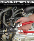 9 Piece Hose Clamp Pliers Set Long Reach Tool Kit For Water Hoses And Radiator in use on car engine