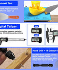 135-piece 3D printer toolkit with toolbox; includes digital caliper, nozzle cleaners, drill, deburring and sanding kit.
