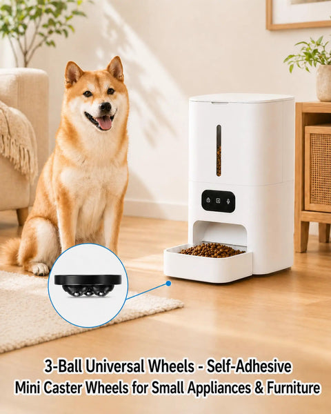 Zero Friction Heavy Duty Appliance Casters And Rollers Silent Silicone Feet For Kitchen Countertops Blenders Ovens Glide Your Gear Without Breaking A Sweat with mini caster wheels next to a dog.