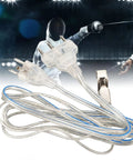 Fencing Body Wire For Saber Foil Epee, Stainless Steel Core Body Cord With Transparent Head, coiled on white background