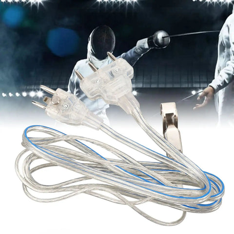 Fencing Body Wire For Saber Foil Epee, Stainless Steel Core Body Cord With Transparent Head, coiled on white background