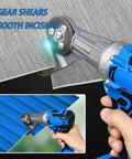 Powerful Cordless Electric Metal Shears With Rechargeable Battery And Adjustable Speed For Cutting Iron Copper Steel Aluminum Sheets cutting metal with built-in LED light.