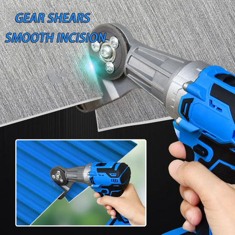 Powerful Cordless Electric Metal Shears With Rechargeable Battery And Adjustable Speed For Cutting Iron Copper Steel Aluminum Sheets cutting metal with built-in LED light.