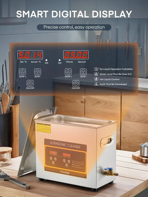 180W Ultrasonic Cleaner with Heater and Timer, stainless steel parts washer with digital display for engines, 6.5L tank