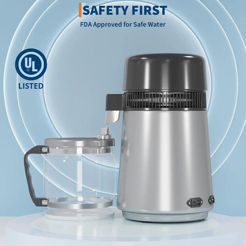 Top Shelf Countertop Water Distiller Full One Gallon Capacity Solid Stainless Steel Build With Glass Pitcher Straight Up Pure Desktop Unit