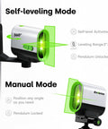 Green Laser Level With Self Leveling And Manual Mode, 360 Degree Rotating Magnetic Holder showing modes