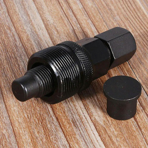 Pro Grade Bike Crank Puller Tool Set For Crank Arm Removal And Repair, heavy duty black carbon steel tool on wood surface