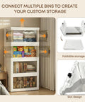 140Qt Stackable Plastic Storage Bins With Lids And Handles, Foldable Closet Organizer With Magnetic Doors, 4-Tier Design