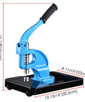 Grommet Tool Kit Beefy Heavy Duty Set With 3 Die Hand Press Grommet Machine, blue frame, rolling base, measurements shown