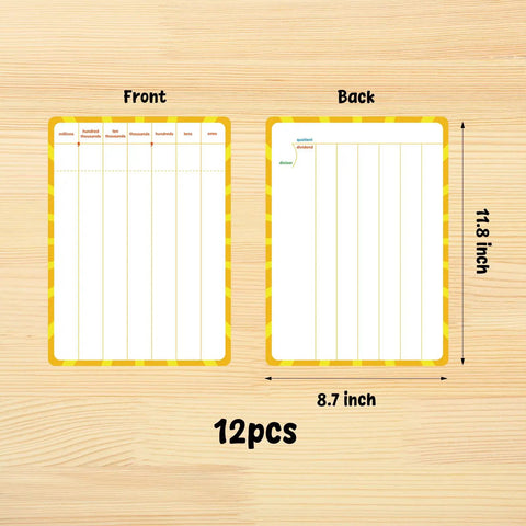 Front and back view of 12 Pack Double Sided Whiteboards 9x12 Inches For Math Practice Long Division Dry Erase Lapboards set.