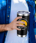 Premium Bulk Personalized 20 Oz Stainless Steel Tumbler With Lid Insulated Double Wall Cup Custom Text Or Photo Logo Print Navy Shade held by a person.