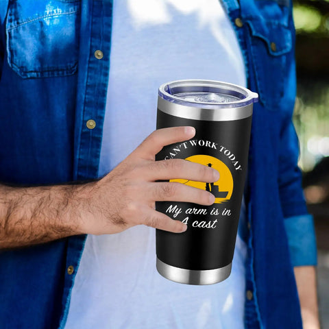 Premium Bulk Personalized 20 Oz Stainless Steel Tumbler With Lid Insulated Double Wall Cup Custom Text Or Photo Logo Print Navy Shade held by a person.