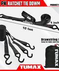 Heavy Duty 8 Pack Ratchet Tie Down Straps 1 Inch by 10 Feet Rock Solid Lockdown System for Trucks ATVs Motorcycles and Kayaks Featuring 300 Lbs Working Load Limit with Hooks and Storage Bag
