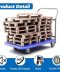 Ultra Low Profile One Inch Swivel Caster Wheels With Dead Quiet TPR Rubber Smooth Floor Friendly Ride No Hassle Mounting For Beds And Cabinets Slick Four Pack on a cart with wooden pallets.