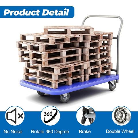 Ultra Low Profile One Inch Swivel Caster Wheels With Dead Quiet TPR Rubber Smooth Floor Friendly Ride No Hassle Mounting For Beds And Cabinets Slick Four Pack on a cart with wooden pallets.