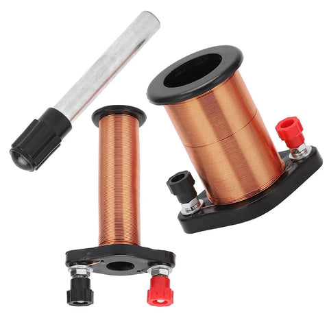 Hands On Electromagnetic Induction Coil Kit For Physics Class, Lightweight Portable PVC And Brass Coil For Easy Hands On Experiments In Middle And High School Science Labs, showing copper coiled components and connectors.