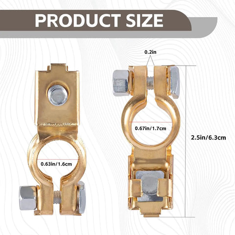 Universal Car Battery Terminal Connector Kit With Pure Copper Terminals And Plastic Covers Easy Quick Release Adapters Durable Corrosion Resistant Adjustable Terminal Assortment For Quick No Fuss Wiring And Reliable Power, showing terminal size measurements.