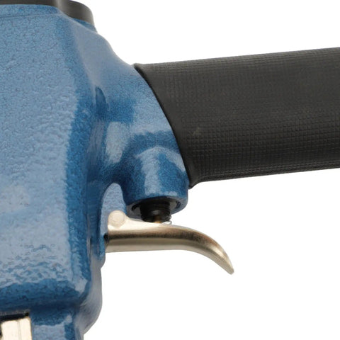 Heavy Duty Cast Aluminum Air Brad Nailer close-up of trigger and grip, ergonomic design for easy handling and control.