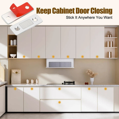 Kitchen with installed 6 Pack Cabinet Magnetic Catch Set For Easy Install No Drill Stainless Steel Strong Magnetic Latch