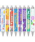 Science Theme Ballpoint Pens 10 Pack Colorful STEM Design Pens With Lab Icons Chemistry Physics Biology Patterns Smooth Writing