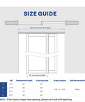 Size guide for 72 Inch Bypass Sliding Door Hardware Kit For Closet Doors with aluminum track length and door dimensions.