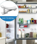 Open fridge with organized shelves and inset showing Heavy Duty Aluminum Refrigerator Shelf Clips And Freezer Shelf Hooks.