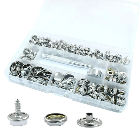 150 Piece Canvas Snap Kit Stainless Steel Marine Grade 3 Eighth Inch Socket Snaps Easy Install With Two Setting Tools For Leather Boat Covers And Furniture Great For Marine Covers Outdoor Furniture Cushions Tents And Diy Projects