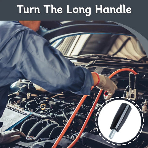 Mechanic using a tool with 4 Pcs Revolving Handwheel Handles With M6 Male Threaded Stem in inset image