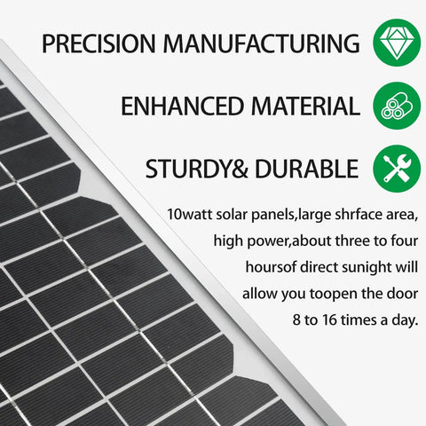 Sun Powered 10 Watt Solar Panel Kit For Automatic Gate Openers Portable 12V Battery Charger features and benefits.