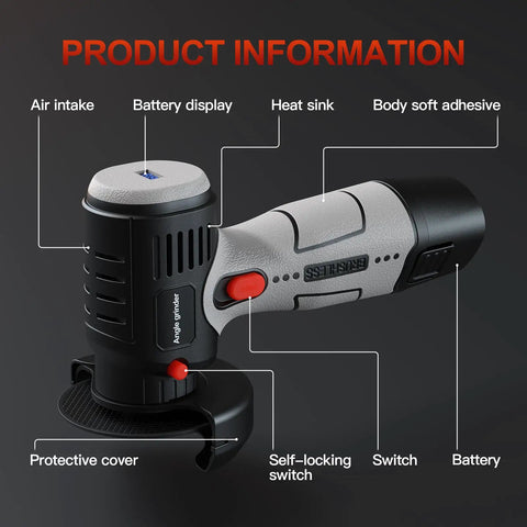 Beast Of A Brushless Cordless Angle Grinder Kit With 19500 RPM Dual 16.8V 2000mAh Batteries 6 Cutting Discs close-up