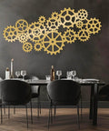 Kickass Steampunk Gear Wheel Metal Wall Decor For Living Room Or Man Cave Vintage Industrial Factory Style Wall Art Pieces on dark wall.