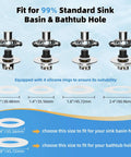 Universal Brass Drain Stopper Slick Chrome Finish Heavy Duty Bathtub Drain Cover with silicone rings for various sizes.
