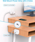 Wall Mount Power Strip with USB and two holes for easy installation, ideal for desks and tight spaces.