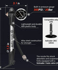 High Pressure Bike Shock Pump With Gauge For MTB Full Suspension 300 PSI 20 Bar Portable Manual Air Pump for Schrader Valves