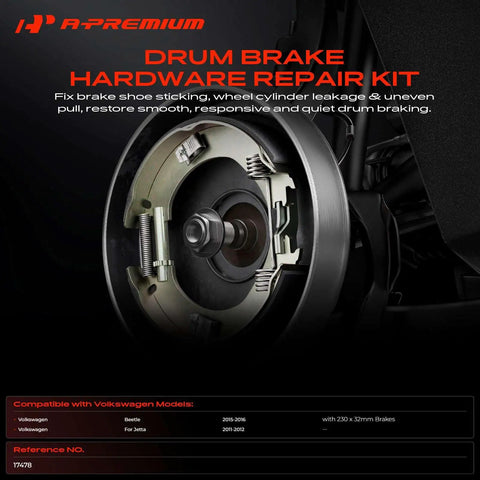 Rear Side Drum Brake Hardware Kit For VW Jetta Beetle 2011 To 2016 Complete Repair Set With Replacement Springs And Clips Top Quality Parts That Make Your Car Feel Fresh And Ready To Drive Again Like A New Machine, 230x32mm