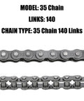 35 Chain 140 Links compatible with sprocket 35 Chain Rear Sprocket 40 Tooth for mini bikes close-up view