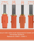2 Pack Carbon Brush Replacement For Ametek Lamb Motor in Metro Air Force AF3 B3 MB3 Models with measurements and specifications