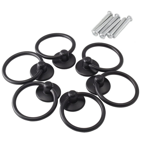 12 Pack Ring Drawer Pull Handles For Cabinets And Drawers, Zinc Alloy Dresser Knobs In Black Finish, 1.8 Inch Outer Diameter with screws