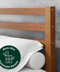 Close-up of Full Size Bamboo Platform Bed Frame With Sleek Slatted Headboard, showcasing sustainable bamboo material.